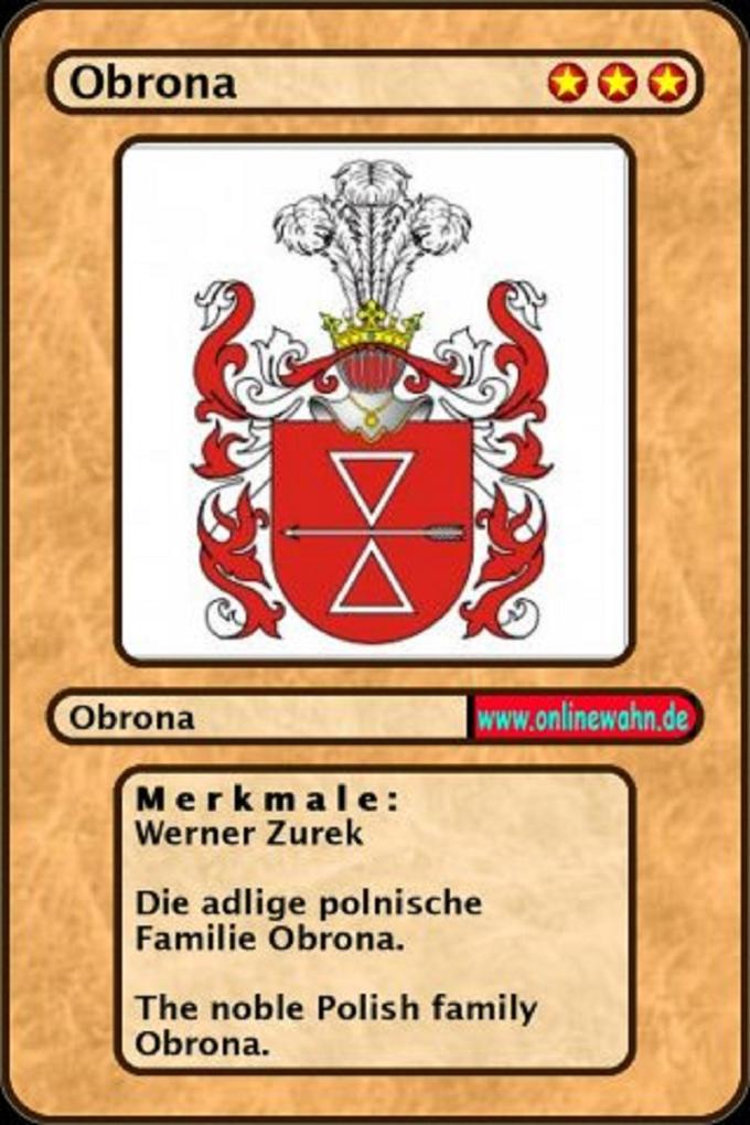 The noble Polish family Obrona. Die adlige polnische Familie Obrona.