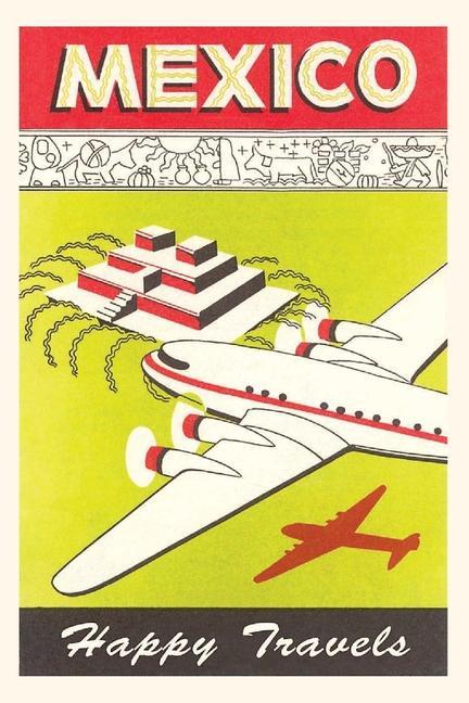 Vintage Journal Plane Over Mexico Pyramid Travel Poster