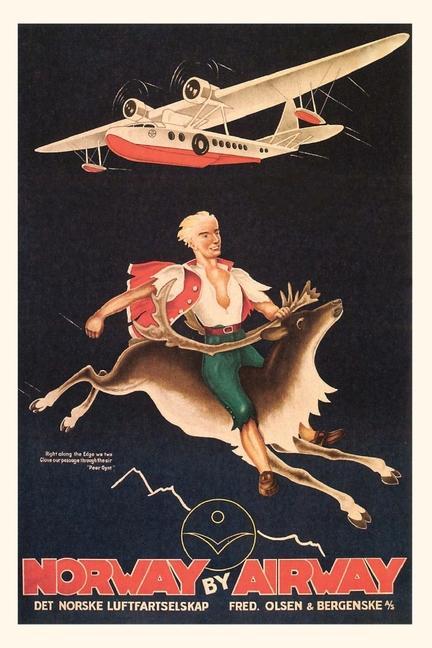 Vintage Journal Norway Man on Caribou Travel Poster