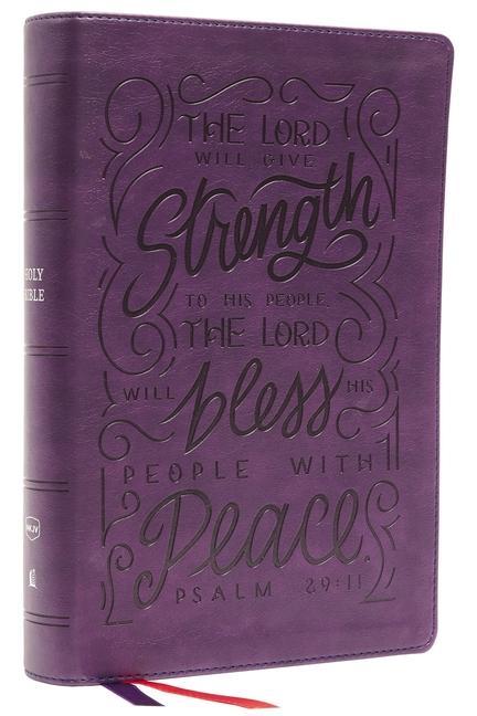 Nkjv Giant Print Center-Column Reference Bible Verse Art Cover Collection Leathersoft Purple Thumb Indexed Red Letter Comfort Print