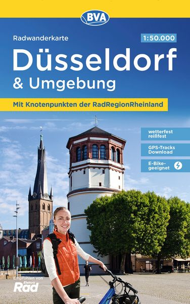 Radwanderkarte BVA Düsseldorf & Umgebung mit Knotenpunkten der RadRegionRheinland 1:50.000 reiß- und wetterfest GPS-Tracks Download E-Bike geeignet