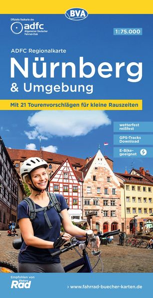 ADFC-Regionalkarte Nürnberg & Umgebung 1:75.000 mit Tagestourenvorschlägen reiß- und wetterfest E-Bike-geeignet GPS-Tracks Download