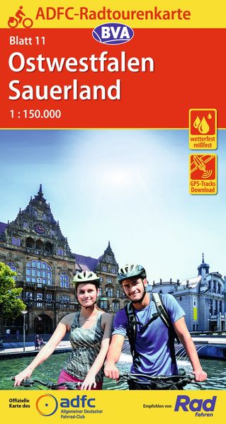 ADFC-Radtourenkarte 11 Ostwestfalen Sauerland 1:150.000 reiß- und wetterfest E-Bike geeignet GPS-Tracks Download