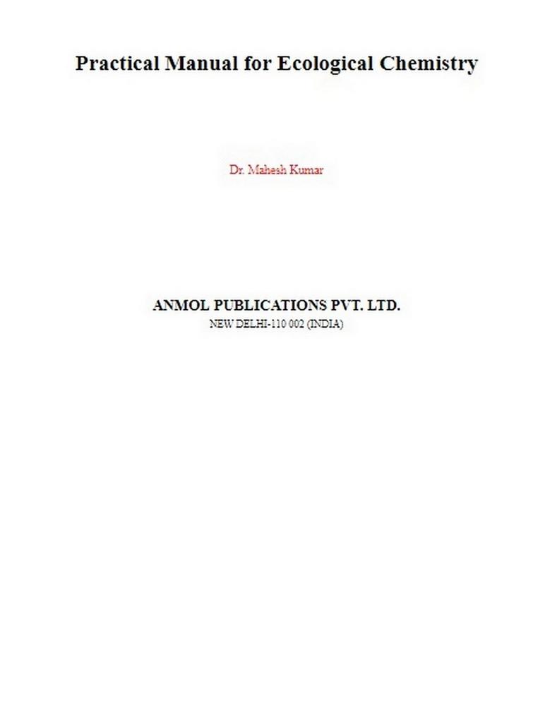 Practical Manual for Ecological Chemistry