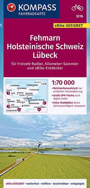 KOMPASS Fahrradkarte 3316 Fehmarn Holsteinische Schweiz Lübeck 1:70.000