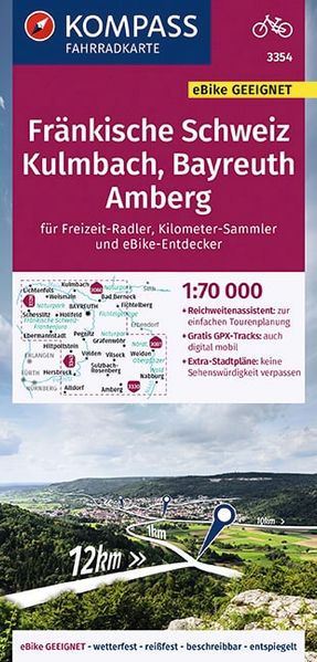 KOMPASS Fahrradkarte 3354 Fränkische Schweiz Kulmbach Bayreuth Amberg 1:70.000