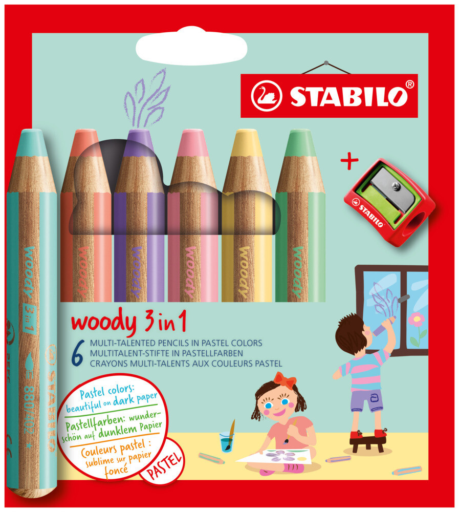 STABILO Buntstifte woody 3in1 Pastell 5er +Spitzer