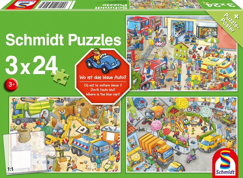 Image of Puzzle Wo ist das blaue Auto??, 3 x 24 Teile