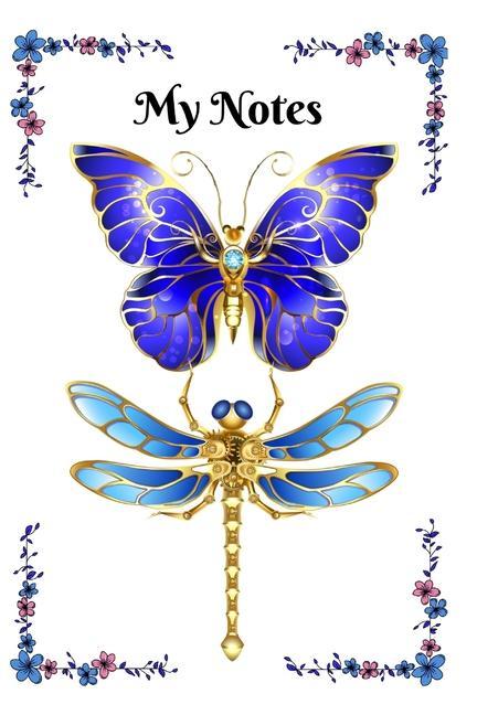 Blue and Gold Butterfly and Dragonfly Notebook