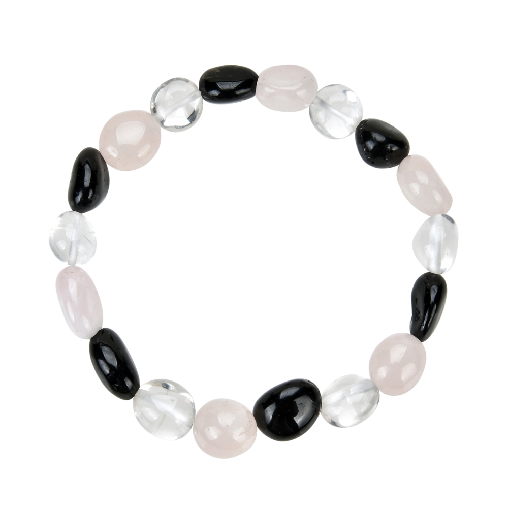Armband Bergkristall Rosenquarz Schörl 09-10mm Nuggets