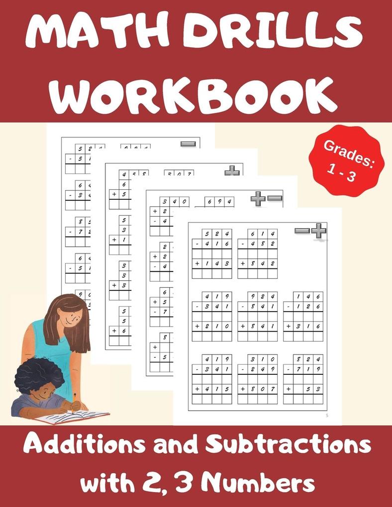 Math Drills Workbook Additions and Subtractions with 23 Numbers Grades 1-3