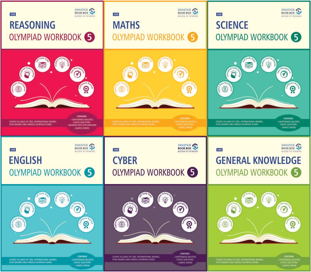 SBB Reasoning Maths Science Cyber English & GK Olympiad Workbook Combo - Class 5