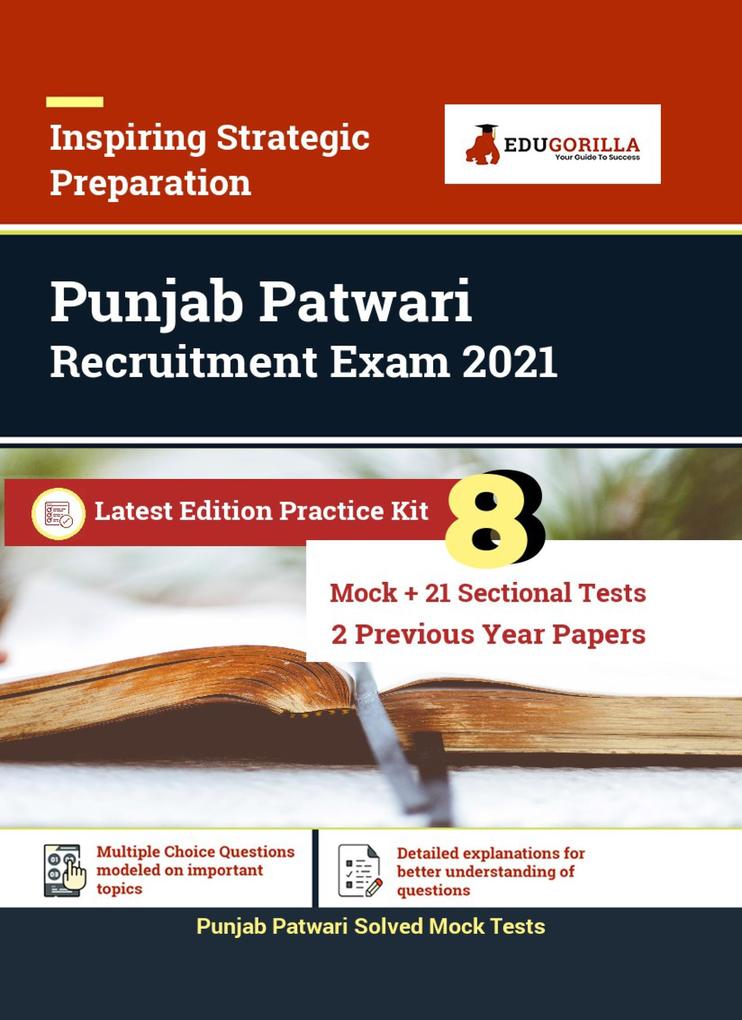 Punjab Patwari Recruitment Exam Preparation Book | 8 Full-length Mock Tests + 21 Sectional Tests + 2 Previous Year Papers | Complete Practice Kit By EduGorilla