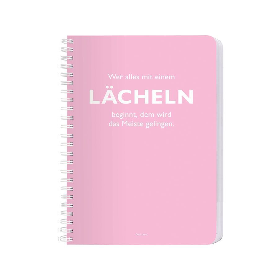 Image of Ringbuch A5 rosa Wer alles mit einem Lächeln beginnt dem wird das Meiste gelingen. (Dalai Lama)