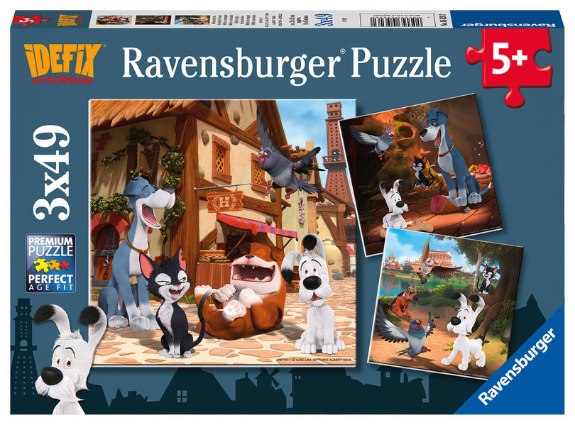 Ravensburger Kinderpuzzle 05626 - Idefix und seine tierischen Freunde - 3x49 Teile Idefix Puzzle für Kinder ab 5 Jahren