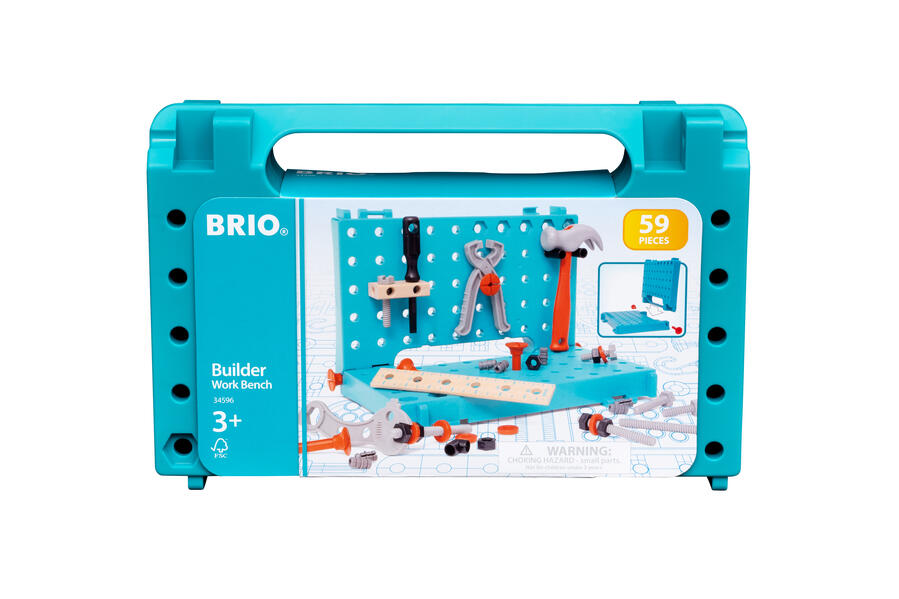 BRIO Builder 34596 Werkbank-Koffer - Perfektes Einstiegs-Set für kleine Handwerker inklusive Hammer Schraubenzieher Zange sowie vielen Schrauben Muttern und weiteren Spielelementen - Empfohlen für Kinder ab 3 Jahren