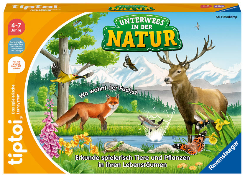 Ravensburger tiptoi Spiel 00121 Unterwegs in der Natur - Heimische Natur und Tiere entdecken Lernspiel für Kinder ab 4 Jahren für 1-4 Spieler
