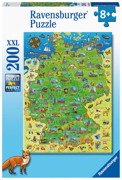 Image of Ravensburger Kinderpuzzle - Bunte Deutschlandkarte - 200 Teile Puzzle für Kinder ab 8 Jahren