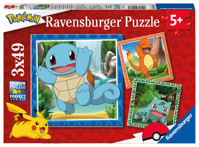 Image of Kinderpuzzle 05586 - Glumanda, Bisasam und Schiggy - 3x49 Teile Pokémon Puzzle