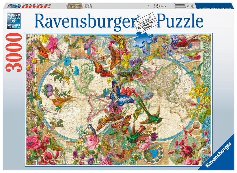 Image of Ravensburger Puzzle 17117 Weltkarte mit Schmetterlingen 3000 Teile Puzzle