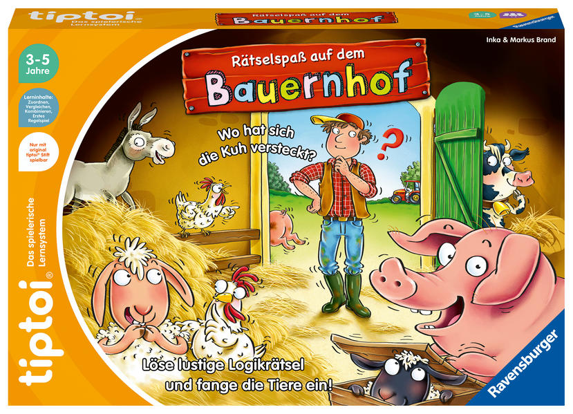 Ravensburger tiptoi Spiel 00125 Rätselspaß auf dem Bauernhof - Lernspiel ab 3 Jahren lehrreiches Logikspiel für Jungen und Mädchen für 1-4 Spieler