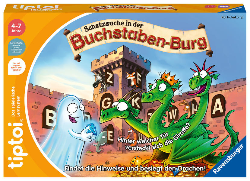 Ravensburger tiptoi 00124 Schatzsuche in der Buchstabenburg Spiel für Kinder von 4-7 Jahren für 1-4 Spieler
