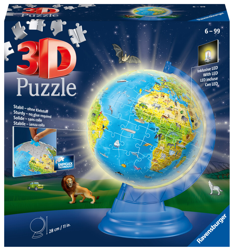Image of 3D Puzzle 11274 - Kinderglobus mit Licht in deutscher Sprache - 180 Teile - Beleuchteter Globus