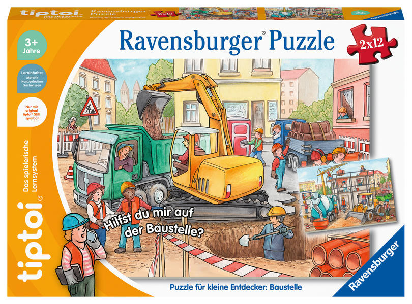 Image of Ravensburger 00137 - tiptoi® Puzzle für kleine Entdecker: Baustelle, 2x12 Teile