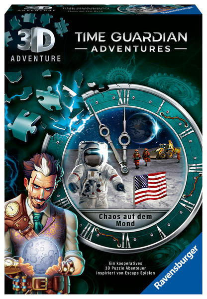 Ravensburger 3D Adventure 11539 TIME GUARDIANS - Chaos auf dem Mond - Escape Room Spiel für 1 bis 4 Spieler - Kooperatives 3D Puzzle Abenteuer - einmaliges Event-Spiel ab 12 Jahren