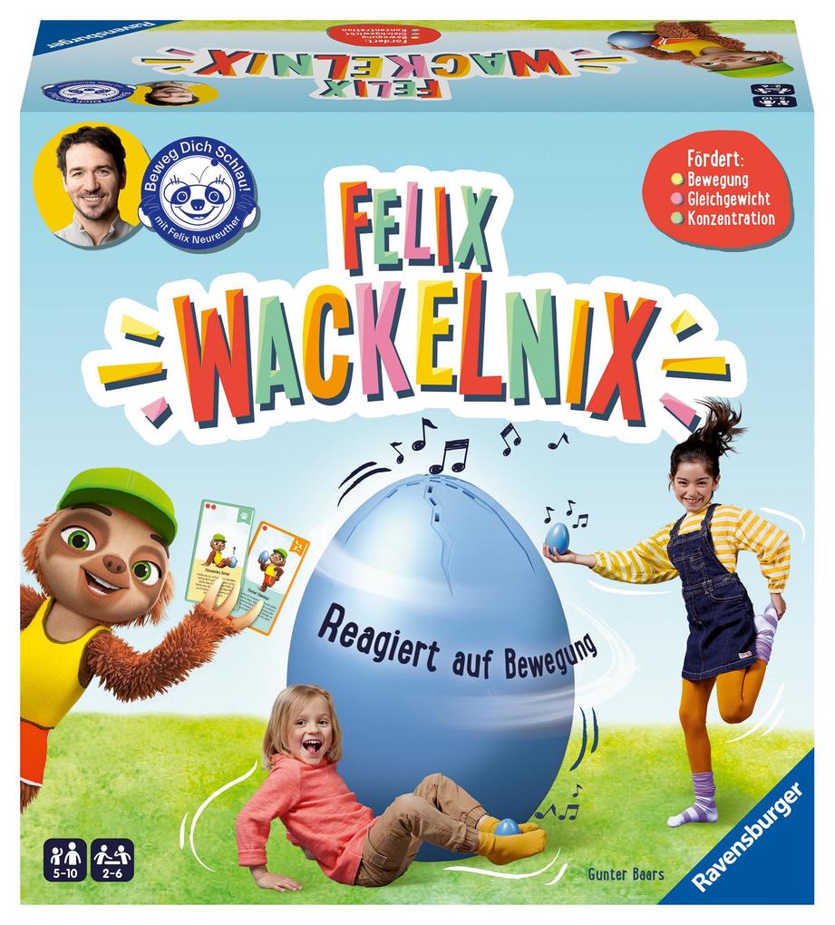 Ravensburger 20931 - Felix Wackelnix - ein schlaues Bewegungsspiel für 1 bis 6 Kinder ab 5 Jahren - entwickelt mit der Felix-Neureuther-Stiftung Beweg-dich-schlau