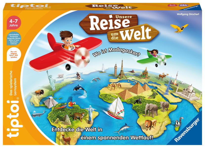 Ravensburger tiptoi Spiel 00117 Unsere Reise um die Welt - Lernspiel ab 4 Jahren lehrreiches Geografiespiel für Jungen und Mädchen für 1-4 Spieler