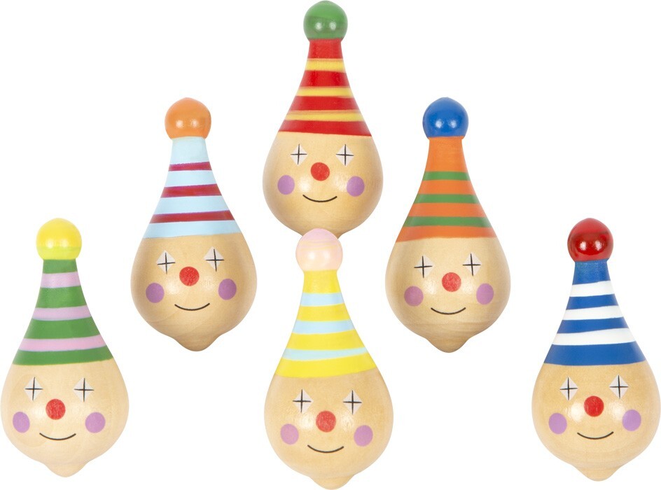 Image of Small Foot - Wooden Spinning Top Clown 6pcs.