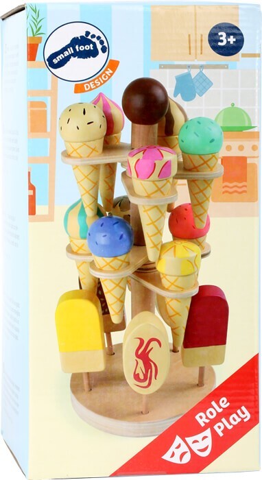 Image of Small Foot - Wooden Play Food Ice Creams on Movable Ice Cream Stand 16dlg.