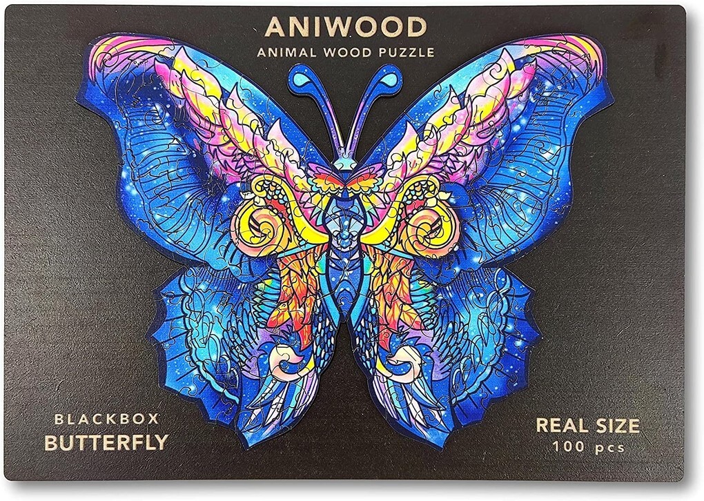 Aniwood J2321S - Animal Wood Puzzle Blackbox Butterfly S Schmetterling Holz-Puzzle 100 Teile