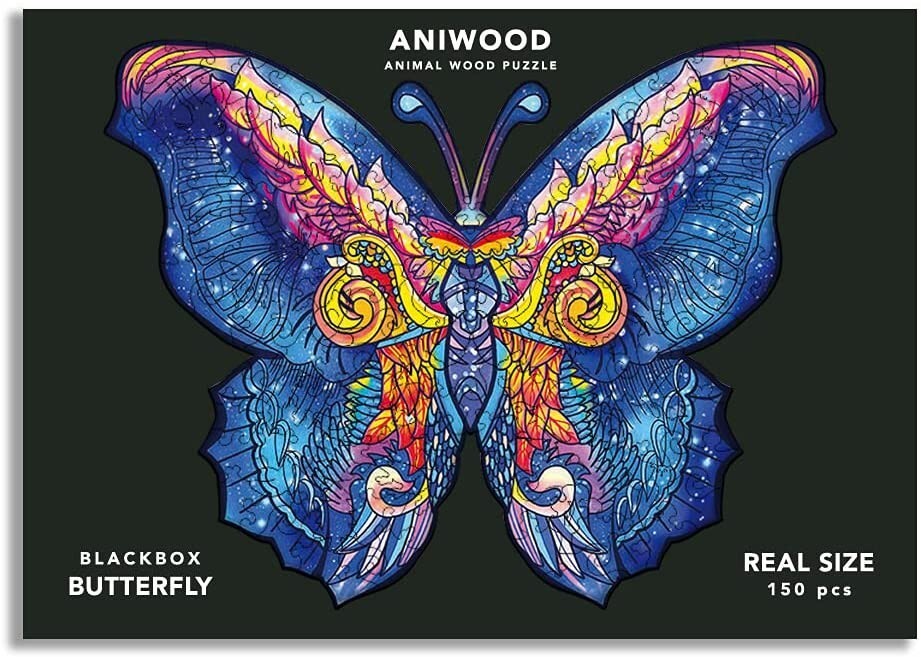 Aniwood J2320M - Animal Wood Puzzle Blackbox Butterfly M Schmetterling Holz-Puzzle 150 Teile