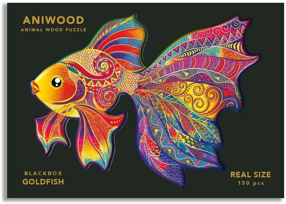 Aniwood J6106M - Animal Wood Puzzle Blackbox Goldfish M Fisch Holz-Puzzle 150 Teile