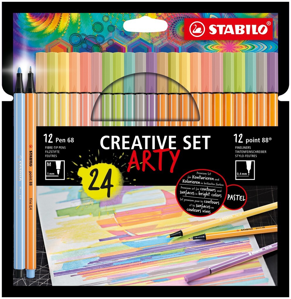 STABILO Filzstift/Fineliner 12x Pen 68 / 12x point 88 CREATIVE SET ARTY