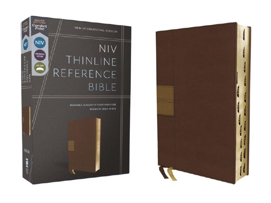 Niv Thinline Reference Bible (Deep Study at a Portable Size) Leathersoft Brown Red Letter Thumb Indexed Comfort Print