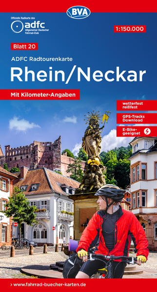 ADFC-Radtourenkarte 20 Rhein /Neckar 1:150.000 reiß- und wetterfest E-Bike geeignet GPS-Tracks Download mit Bett+Bike Symbolen mit Kilometer-Angaben