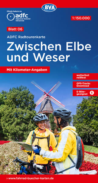 ADFC-Radtourenkarte 6 Zwischen Elbe und Weser 1:150.000 reiß- und wetterfest E-Bike geeignet GPS-Tracks Download mit Bett+Bike-Symbolen mit Kilometer-Angaben