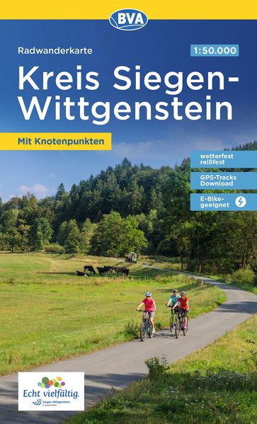 Radwanderkarte BVA Kreis Siegen-Wittgenstein mit Knotenpunkten 1:50.000 reiß- und wetterfest GPS-Tracks Download E-Bike-geeignet