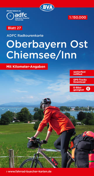 ADFC-Radtourenkarte 27 Oberbayern Ost Chiemsee/Inn 1:150.000 reiß- und wetterfest E-Bike geeignet GPS-Tracks Download mit Bett+Bike Symbolen mit Kilometer-Angaben