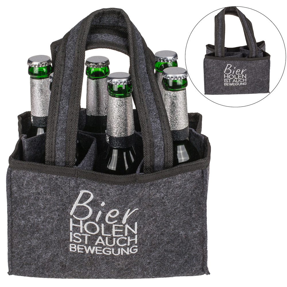 Bier- und Flaschentasche aus Filz mit 6 Fächern Bier holen ist auch Bewegung