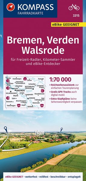 KOMPASS Fahrradkarte 3315 Bremen Verden Walsrode 1:70.000