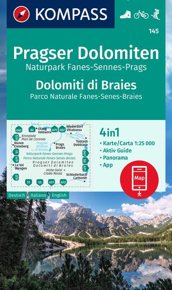 KOMPASS Wanderkarte 145 Pragser Dolomiten Naturpark Fanes-Sennes-Prags Dolomiti di Braies Parco Naturale Fanes-Senes-Braies 1:25.000