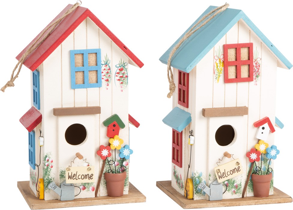small foot 6587 - Vogelhaus Villa Kunterbunt 2er Set Nistkasten Vogelvilla Holz Maße: 15x13x25 cm