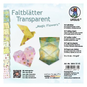 URSUS Falten Transparentpapier-Faltblätter Magic Flowers 115 g/m² 15 x 15 cm sortiert