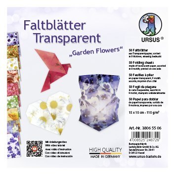 URSUS Falten Transparentpapier-Faltblätter Garden Flowers 115 g/m² 15 x 15 cm sortiert