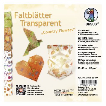URSUS Falten Transparentpapier-Faltblätter Country Flowers 115 g/m² 15 x 15 cm sortiert