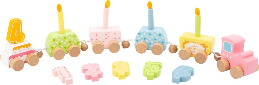 Image of small foot 11482 - Geburtstagszug mit Zahlen 1-6 und Kerzen Holz Länge: ca. 56 cm
